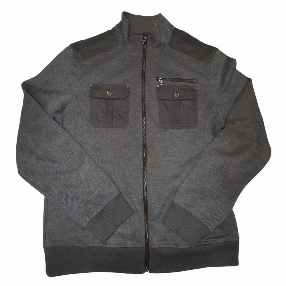 Rock & Republic Men's Full Zip Jacket Sweater Gray/Black Streetwear SZ M